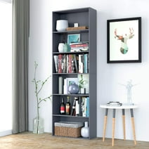 Homfa 6-tier Gray Bookshelf, 70.8" Tall Bookcase, Wood Shelving Unit for Office Living Room
