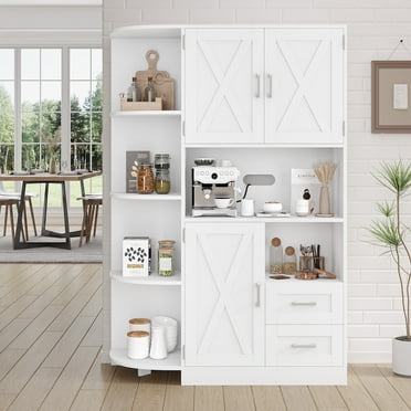 Homfa 60" Large Kitchen Pantry with Adjustable Shelves, Farmhouse Tall Storage Cabinet for Dining Room, White