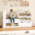 thumbnail image 1 of Homfa 63'' Kids Bookshelf with Reading Nook, Large Toy Storage Organizer with 3 Drawers & 6 Storage Bins, Kids Toy Storage Box with Bench for Playroom, Kid Room, White, 1 of 9