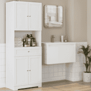 Homfa 67.5" Tall Bathroom Storage Cabinet with Drawer, 4 Door Modern Freestanding Cupboard, White