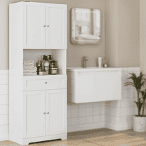 Homfa 67.5" Tall Bathroom Storage Cabinet with Drawer, 4 Door Modern Freestanding Cupboard, White