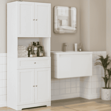 Homfa 67.5" Tall Bathroom Storage Cabinet with Drawer, 4 Door Modern Freestanding Cupboard, White