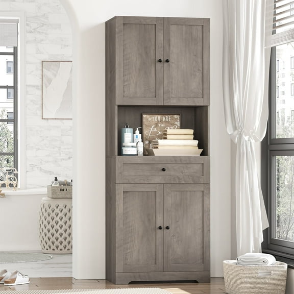 Homfa 67.5" Tall Farmhouse Bathroom Storage Cabiet with Drawer, 4 Door Modern Freestanding Storage Cabinet Cupboard, Gray