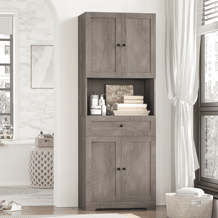 Homfa 67.5" Tall Farmhouse Bathroom Storage Cabinet with Drawer, 4 Door Modern Freestanding Storage Cabinet Cupboard, Gray