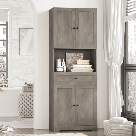 Homfa 67.5" Tall Farmhouse Bathroom Storage Cabinet with Drawer, 4 Door Modern Freestanding Storage Cabinet Cupboard, Gray