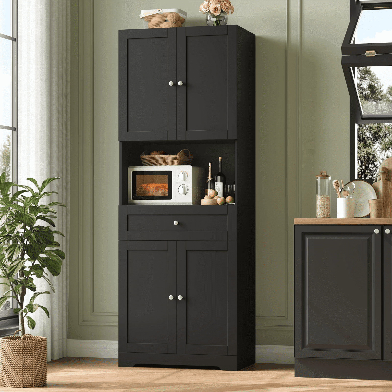 High Five! PR2枚セット Homfa 67.5'' Tall Kitchen Pantry with Microwave Shelf, Large