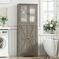 thumbnail image 1 of Homfa 67" Tall Gray Bathroom Storage Cabinet with Glass Doors, Farmhouse Freestanding Cupboard Storage Cabinet for Small Space, 1 of 7