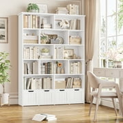 Homfa 68.9" Tall Toy Storage Organizer, 12 Storage Cubbies Bookcase with 4 Drawers for Playroom Living Room, White