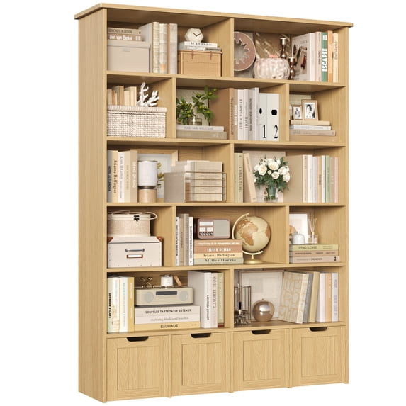 Homfa 68.9" Tall Toy Storage Organizer, 12 Storage Cubbies Bookcase with 4 Drawers for Playroom Living Room, Natural