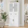 thumbnail image 1 of Homfa 68" Tall Kitchen Pantry with Adjustable Spice Rack, Storage Cabinet with Glass Door & 2 Drawers for Dining Room, White, 1 of 7