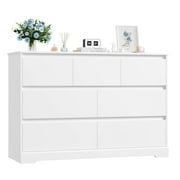 Homfa 7 Drawer Double Dresser, 47.2"W Contemporary Wood Chest of Drawer Storage Cabinet for Bedroom Living Room, White