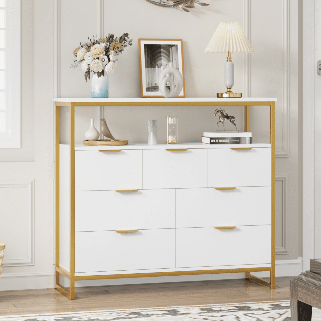 White and gold sale dresser