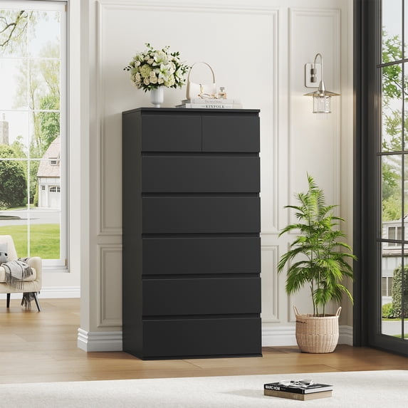 Homfa 7 Drawer Dresser for Bedroom, Modern Tall dresser Chest of Drawers for Living Room, Black