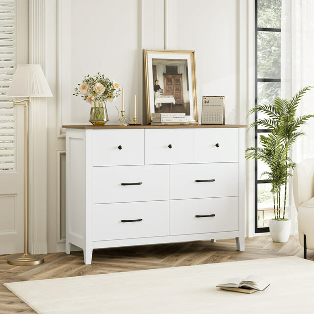 Homfa 7 Drawer White Dresser, Chest of Drawers Wood Storage Cabinet ...