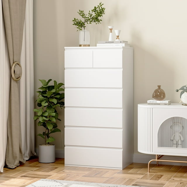 Homfa 7 Drawer White Dresser, Modern Nightstand Storage Chest