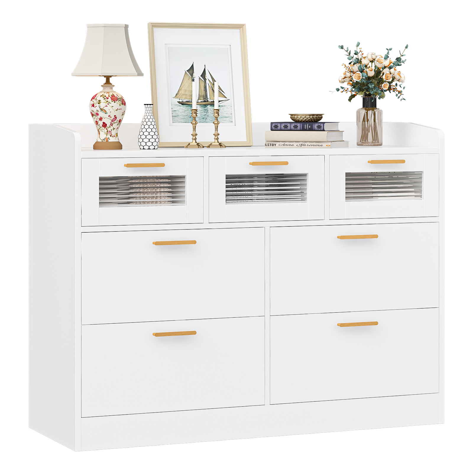 Hodedah 3 Door Bedroom Armoire with Drawers, Beech