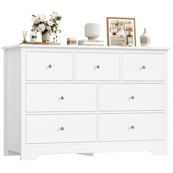 Homfa 7 Drawer White Dresser for Bedroom, Modern Chest of Drawer Wood Storage Cabinet for Entryway Living Room