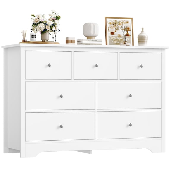 Homfa 7 Drawer White Dresser for Bedroom, Modern Chest of Drawer Wood Storage Cabinet for Entryway Living Room