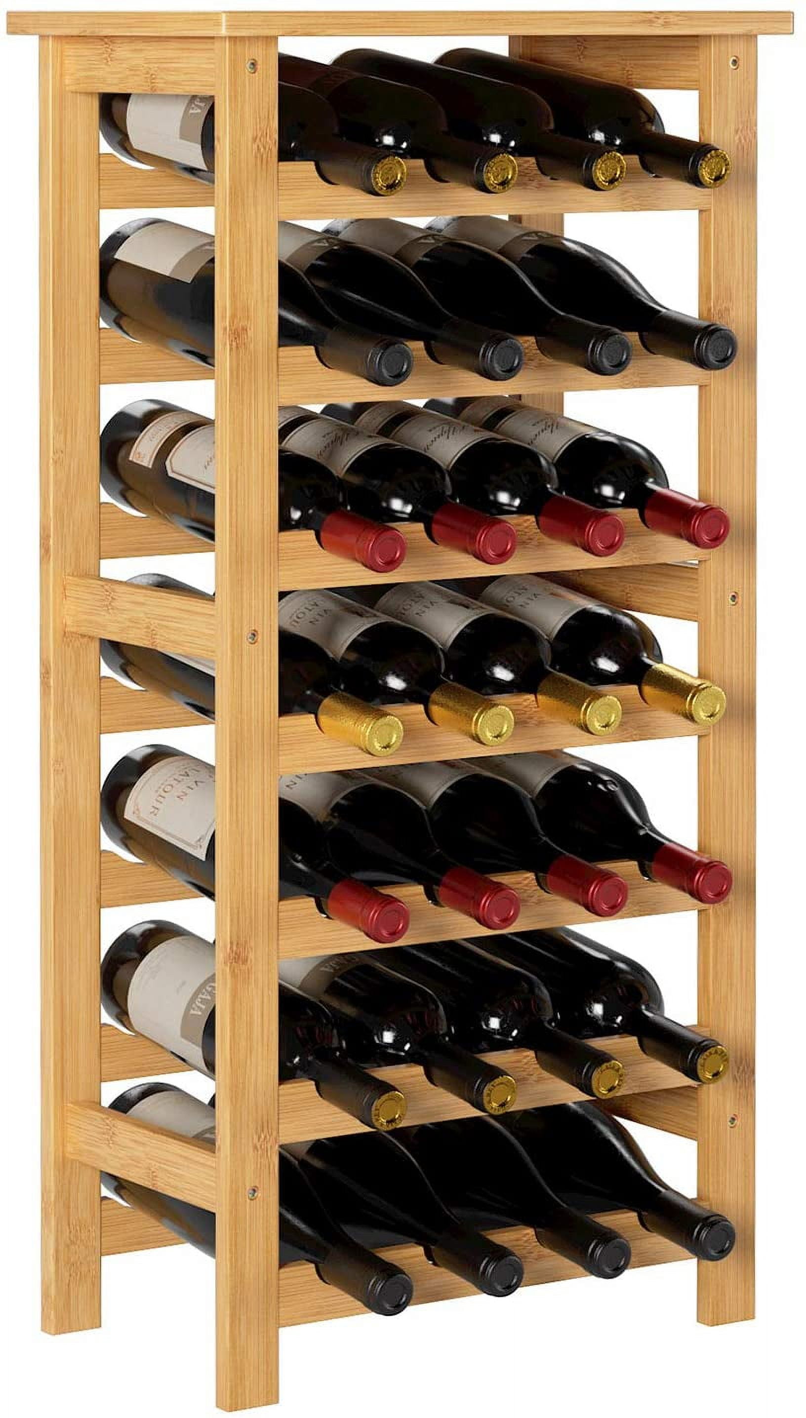 Homfa 7 Tier Bamboo Wine Rack Free Standing Wine Storage Rack Display Shelves Storage Standing Table for Home Kitchen 28 Bottles Capacity Natural