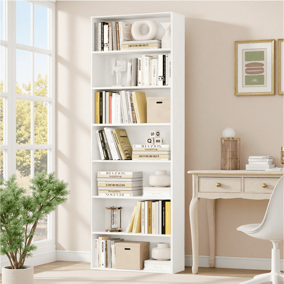 Homfa 82" Tall Bookcases, Freestanding Display Storage Shelves, 7-Tier Open Bookshelf for Home Office Living Room Bedroom, White