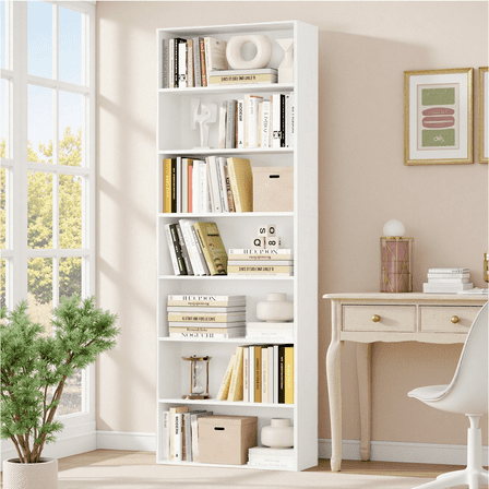 Homfa 82" Tall Bookcases, Freestanding Display Storage Shelves, 7-Tier Open Bookshelf for Home Office Living Room Bedroom, White