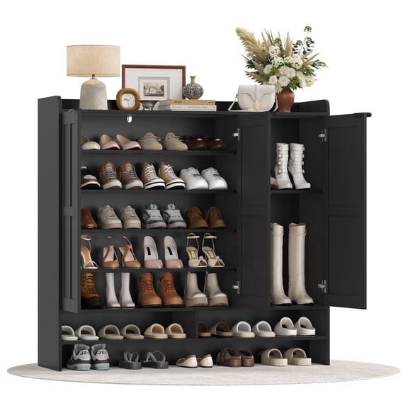 Homfa 7-Tier Shoe Cabinet with 3 Doors, 47.9” Wide Shoe Rack with 4 Adjustable Shelves, Shoe Organizer Cabinet for Entryway Living Room, Black