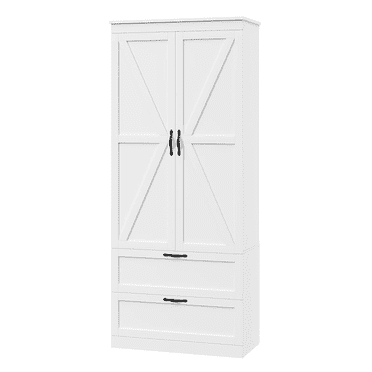 Homfa 70.3"H Bathroom Storage Cabinet, Farmhouse Linen Storage Cabinet with 2 Drawers, White