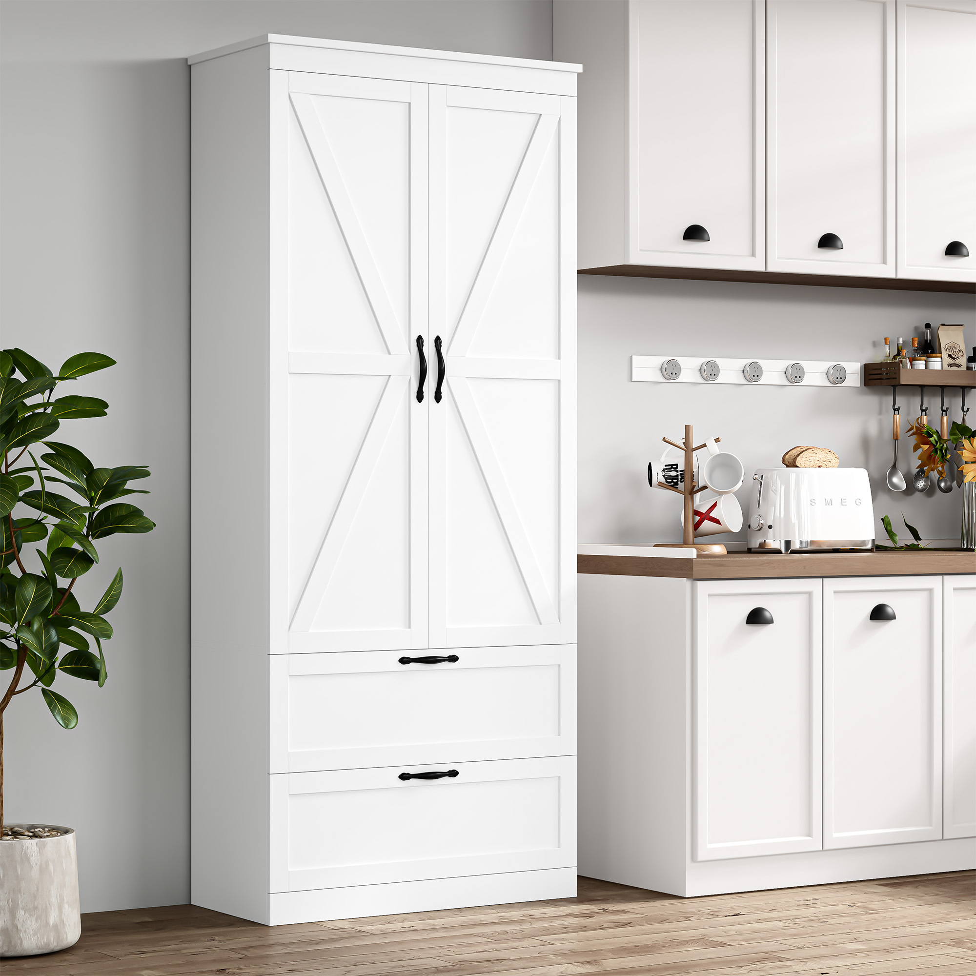 HomCom 2-Door Free Standing Storage Cabinet with Bottom Shelf, Kitchen ...