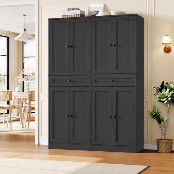Homfa 70.8'' Tall Kitchen Pantry Storage Cabinet with Door Racks & Drawers, Modern 8 Doors Food Pantry Cabinet for Dining Room, Living Room, Black
