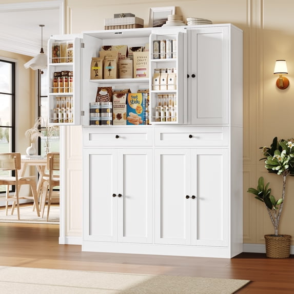 Homfa 70.8'' Tall Kitchen Pantry Storage Cabinet with Door Racks & Drawers, Modern 8 Doors Food Pantry Cabinet for Dining Room, Living Room, White