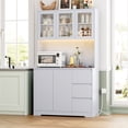 thumbnail image 1 of Homfa 70.9'' Kitchen Pantry Cabinet with Charging Station and LED Light, 3 Drawers Buffet Storage Cabinet with Glass Doors and Adjustable Shelves, Gray, 1 of 7