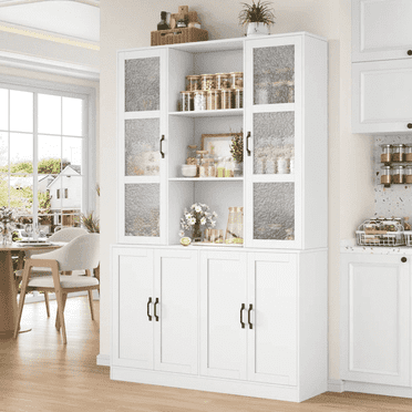 Homfa 70.9'' Kitchen Pantry Cabinet with Doors, 5 Tier Buffet Storage Cabinet with Adjustable Shelves, White
