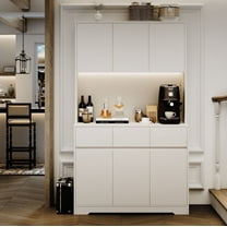 Homfa 70.9'' Kitchen Pantry Hutch with Charge Station & Led Light, 3 Drawer Storage Cabinet with Adjustable Shelves, White
