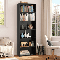 Homfa 6 Tier Tall Bookshelf and Bookcase, Wooden Bookcase Display Shelf for Living Room Home Office Library Storage, Black