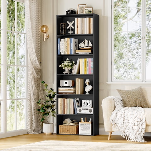 Homfa 6 Tier Tall Bookshelf and Bookcase, Wooden Bookcase Display Shelf for Living Room Home Office Library Storage, Black
