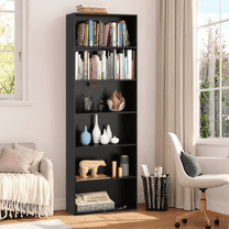 Homfa 6 Tier Tall Bookshelf and Bookcase, Wooden Bookcase Display Shelf for Living Room Home Office Library Storage, Black