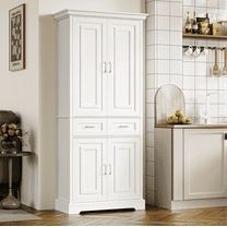 Homfa 70.9'' Tall Kitchen Pantry with 4 Doors, 2 Drawer Modern Freestanding Storage Cabinet for Dining Room Living Room, White