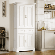 Homfa 70.9 Tall Kitchen Pantry with 4 Doors, 2 Drawer Modern Freestanding Storage Cabinet for Dining Room Living Room, White