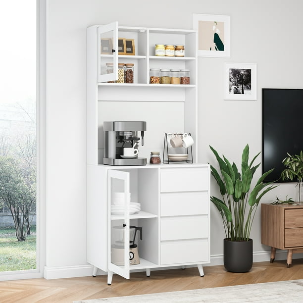 Homfa 70'' Tall Kitchen Pantry with Tempered Glass Doors, Large