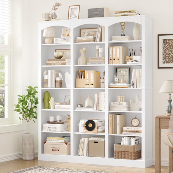 Homfa 18-Cube Bookcase and Bookshelves, 71.2" Triple Width 6 Tier Freestanding Arch Library Cabinet for Home Office Living Room, White Bark Texture