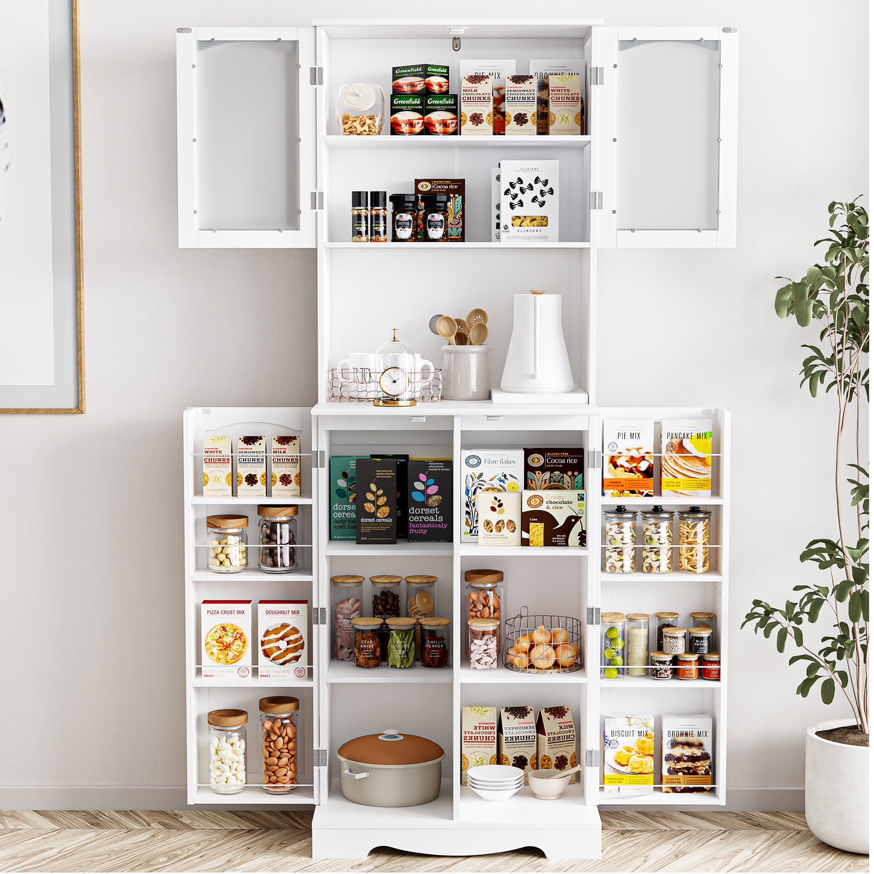 Homfa 71'' 4 Doors Kitchen Pantry Cabinet, Tall Pantry Storage Cabinet ...