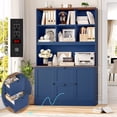 thumbnail image 1 of Homfa 71″ 6 Cubes Bookcases with 2 Storage Drawers and Charge Station, 3 Tier Bookshelf with Adjustable File Storage Cabinet for Living Room Home Office, Blue, 1 of 7