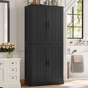 Homfa 71 Bathroom Cabinet with 6 Storage Shelves, Freestanding Wooden Linen Cabinet for Living Room, Black