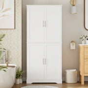 Homfa 71'' Bathroom Cabinet with 6 Storage Shelves, Freestanding Wooden Linen Cabinet for Living Room, White
