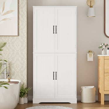 Homfa 71'' Bathroom Cabinet with 6 Storage Shelves, Freestanding Wooden Linen Cabinet for Living Room, White