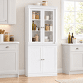 thumbnail image 1 of Homfa 71"H Pantry Cabinet with Tempered Glass Doors, 5 Tier Cupboard with Adjustable Shelf for Kitchen Dining Room, White, 1 of 7