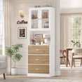 thumbnail image 1 of Homfa 71" Tall Kitchen Pantry Cabinet, Freestanding Storage Cupboard with Glass Doors, 3 Drawers & Adjustable Shelves, Modern Coffee Bar Cabinet for Kitchen Dining Room Living Room White Khaki, 1 of 9