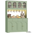 thumbnail image 1 of Homfa 71" Kitchen Pantry with LED Lights and Charging Station, Freestanding Kitchen Cupboard with Storage and Microwave Stand, Floor Cabinet for Dining Living Room, Green, 1 of 1