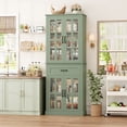 thumbnail image 1 of Homfa 71'' Kitchen Pantry with Adjustable Shelves & Drawer, Freestanding Storage Cabinet with 4 Glass Door for Living Room, Green, 1 of 7
