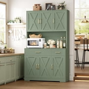 Homfa 71" Kitchen Pantry with Charging Station, Freestanding Cupboard with Adjustable Shelves, Floor Cabinet for Dining Room, Green